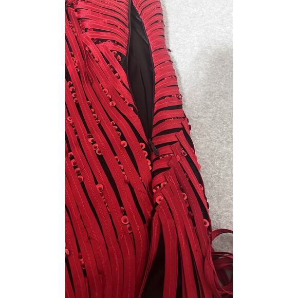 Hong Ni Red Maxi Midi Dress Sequins Asymmetrical Valentine Party Gala Glam SZ XL - Picture 6 of 10